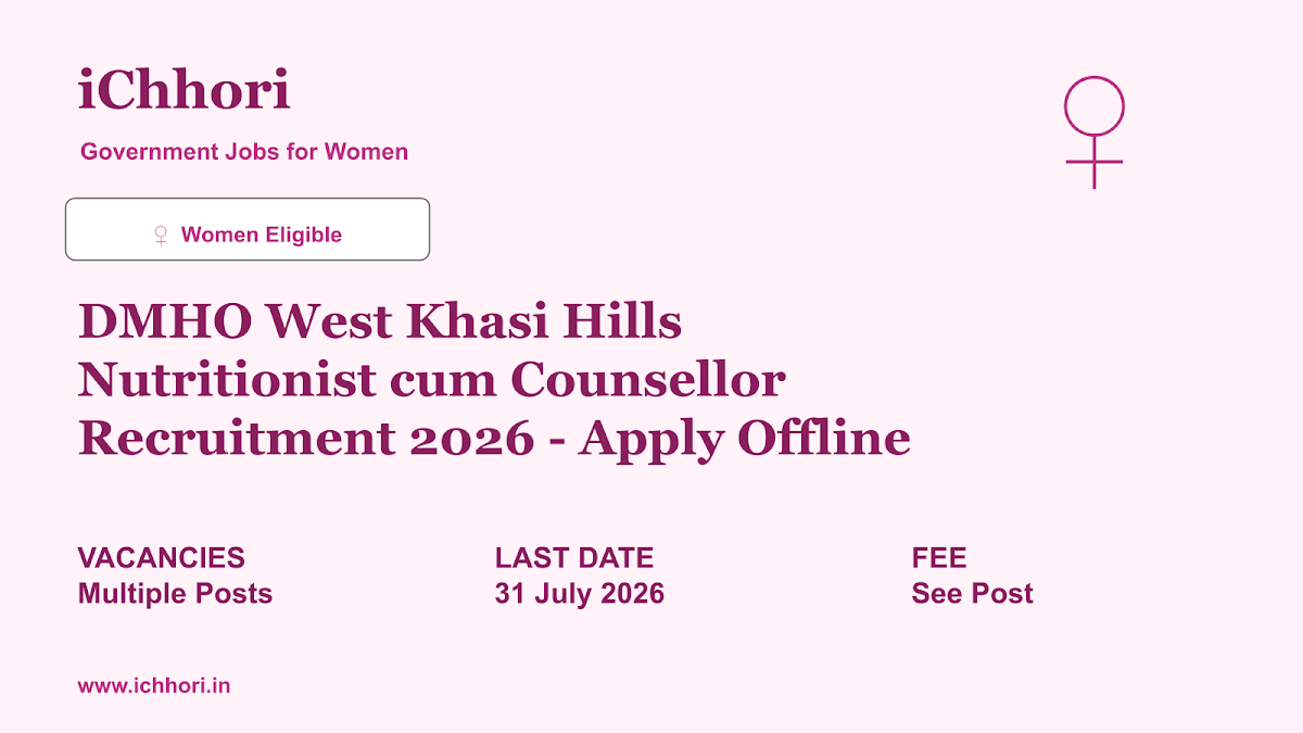 DMHO West Khasi Hills Nutritionist cum Counsellor Recruitment 2026 - Apply Offline - iChhori
