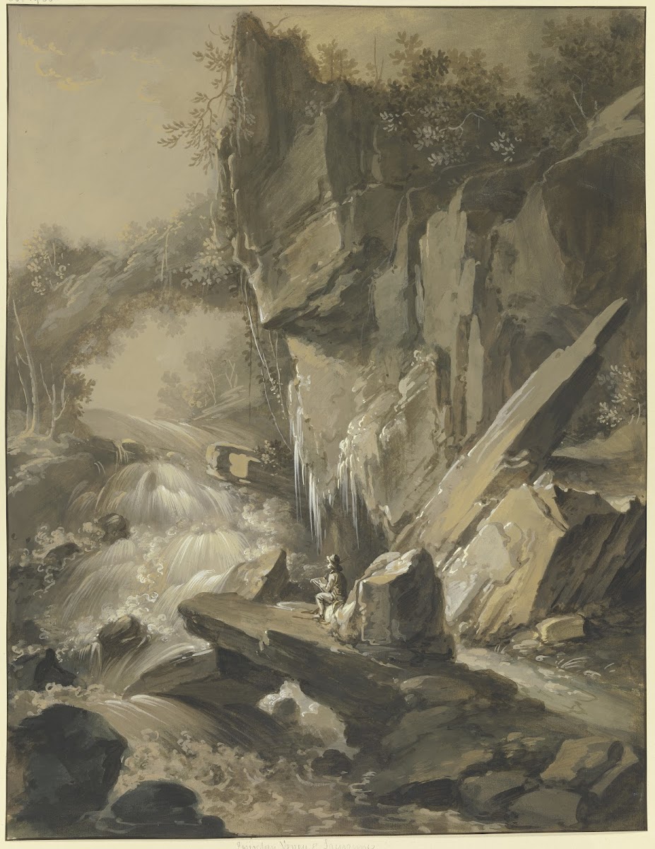 Wasserfall im Vordergrund ein Maler