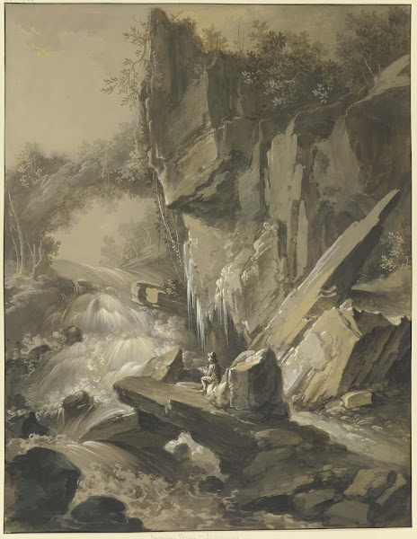 Wasserfall im Vordergrund ein Maler