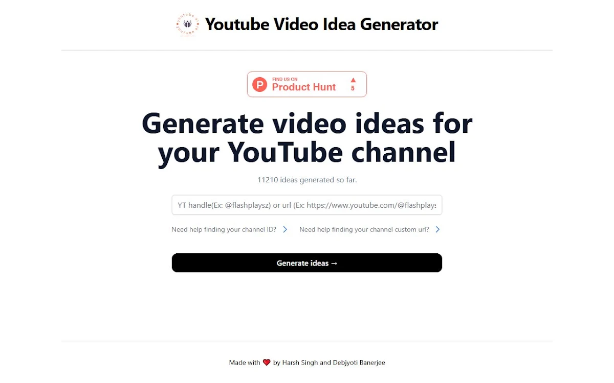 Captura de Youtube Video Ideas Generator