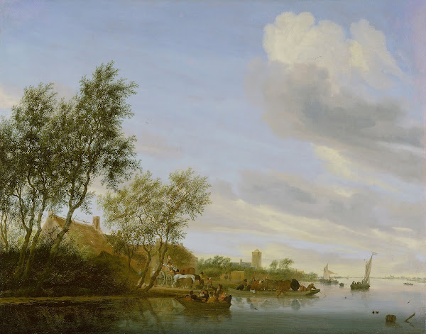 River Landscape with a Ferry 1656