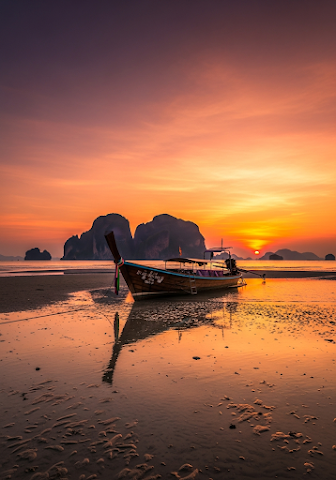Longtail Boat Sunset Low Tide