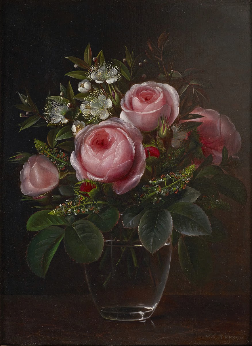 Roses and Tree Anemones in a Glass Vase ca 184656