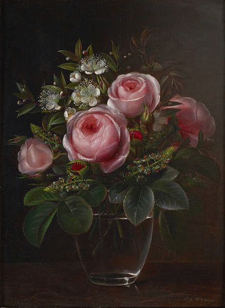 Roses and Tree Anemones in a Glass Vase ca 184656