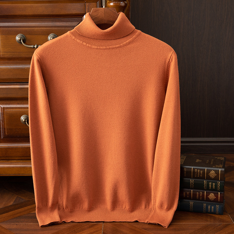 Men's knitted sweater, roll neck, solid color, casual
