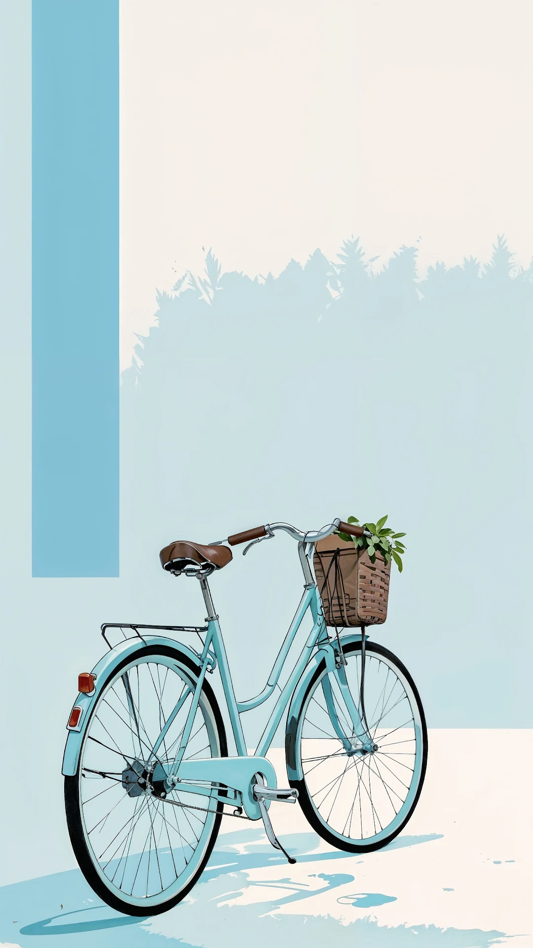 Pastel Blue Bicycle with Plant in Wicker Basket - Free 4K mobile Wallpaper