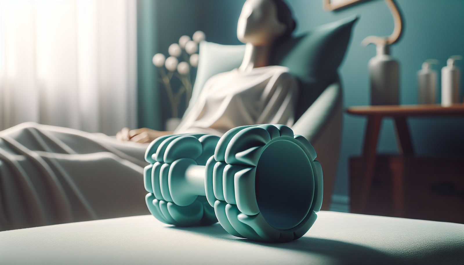 Woman demonstrating foam rolling techniques for anti-aging and muscle flexibility improvement