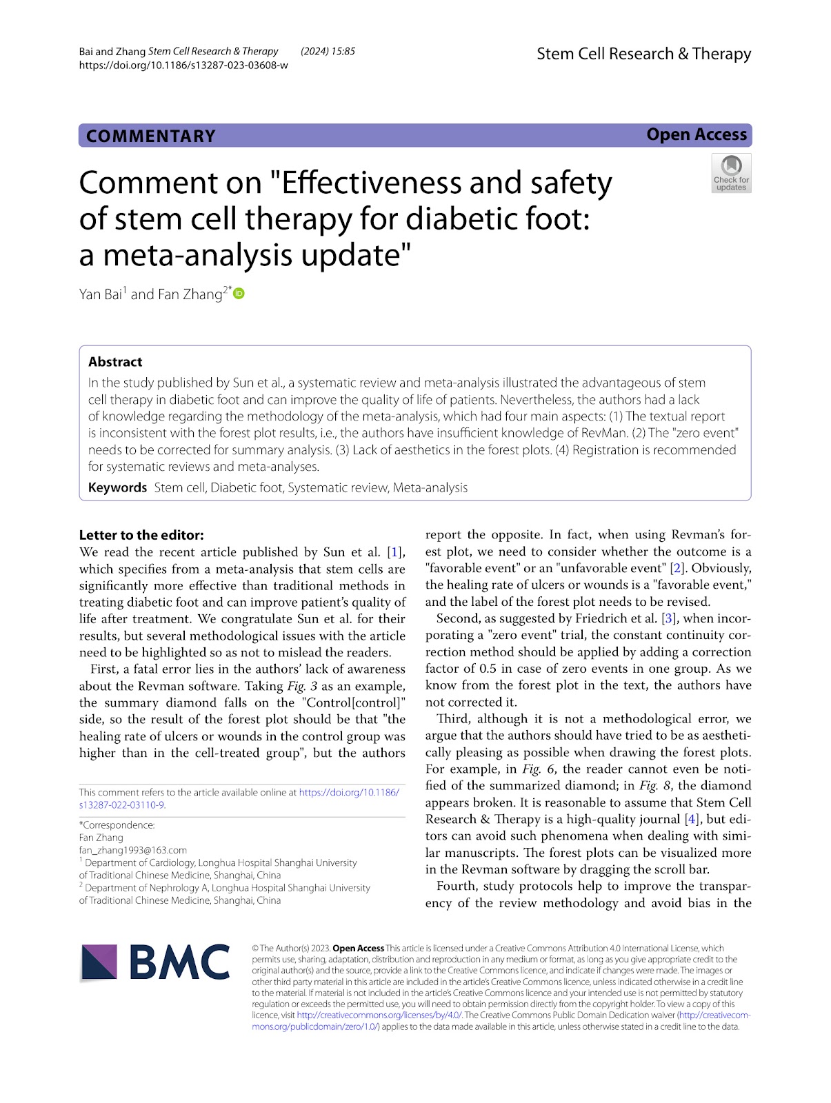 Comment on "Effectiveness and safety of stem cell therapy for diabetic foot: a meta-analysis update"