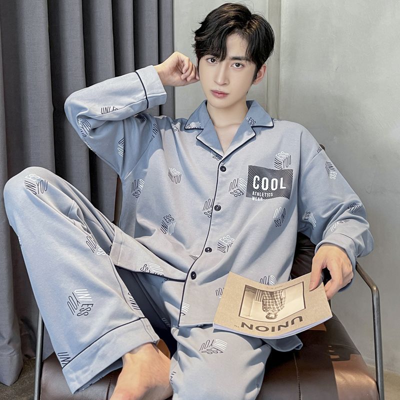 Herren-Pyjama-Set, 100% Baumwolle, Langarm