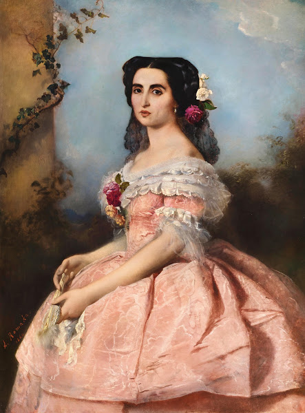 Portrait of an Elegant Lady in a Pink Dress 1860