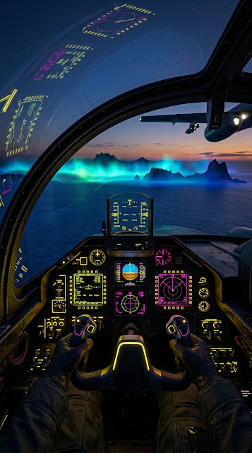 Retro-Futuristic Aircraft Cockpit Overlooking an Alien Ocean - Free mobile Wallpaper