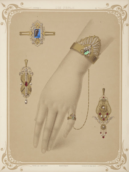Five Designs For Jewelry Including Bracelet With Diamonds And Green Stones Chain