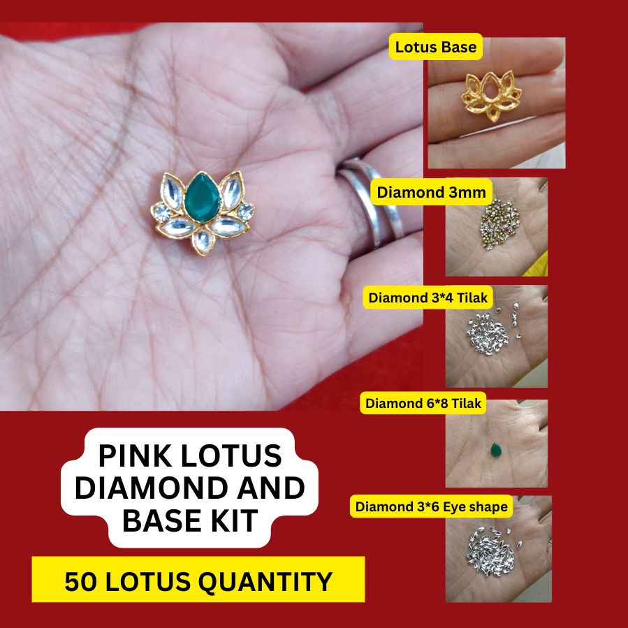 White and Green Lotus Full Kit (Base + Diamond) (pack of 50)