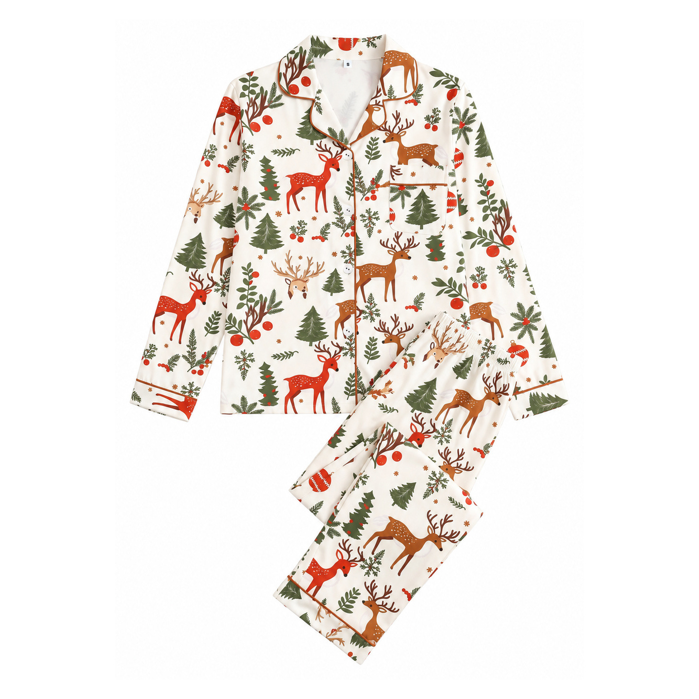 Women's loungewear, long sleeve, Christmas motif, silk