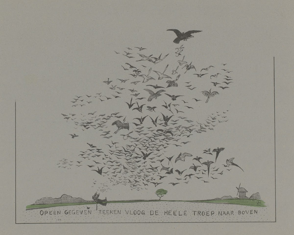 Op een gegeven teeken vloog de heele troep naar boven 1892
