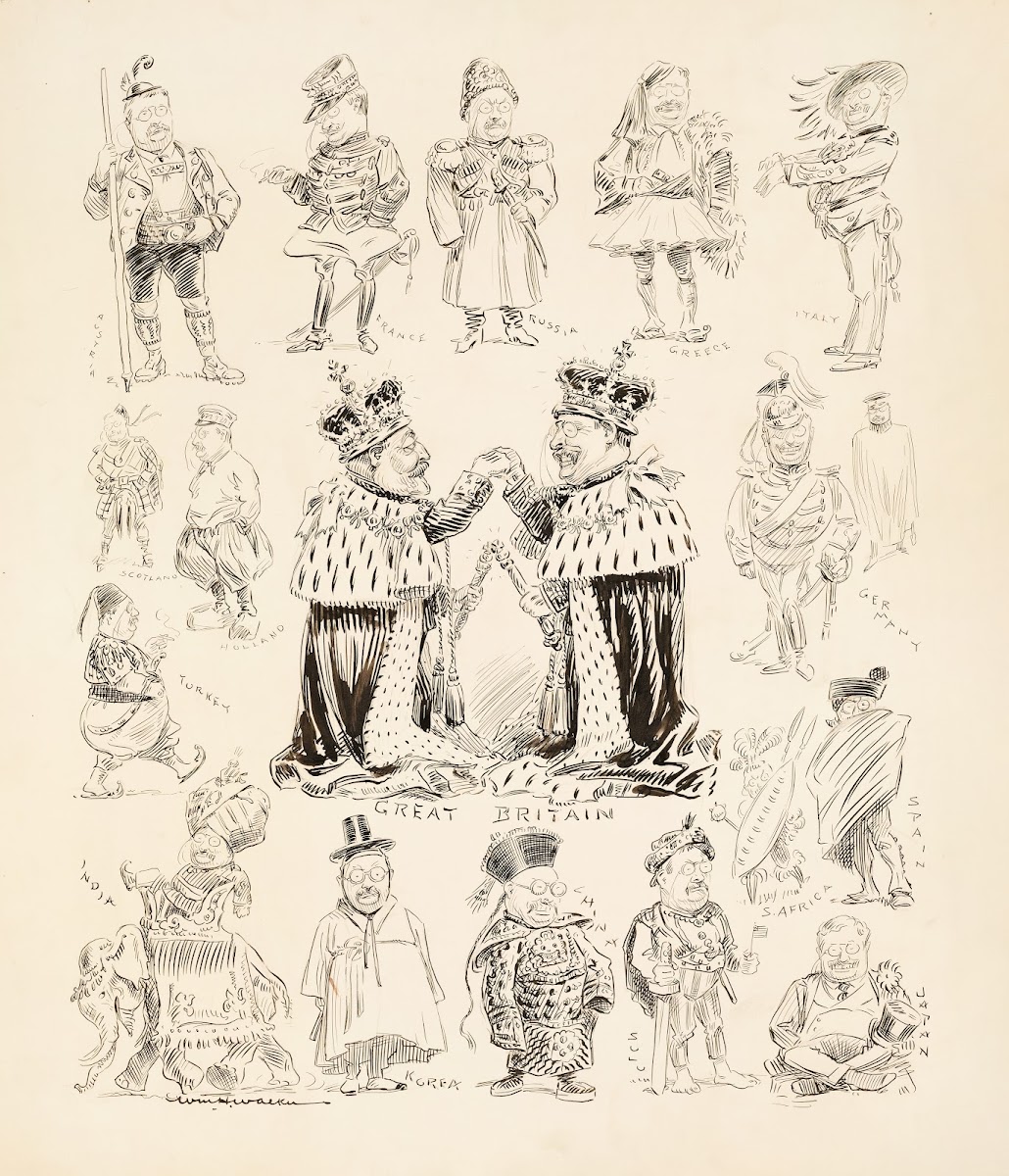 Several portraits of Theodore Roosevelt dressed in the manner of different count