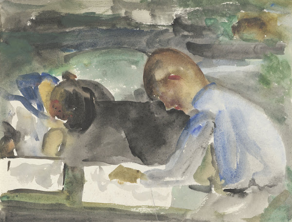 Twee tekenende kinderen 1874