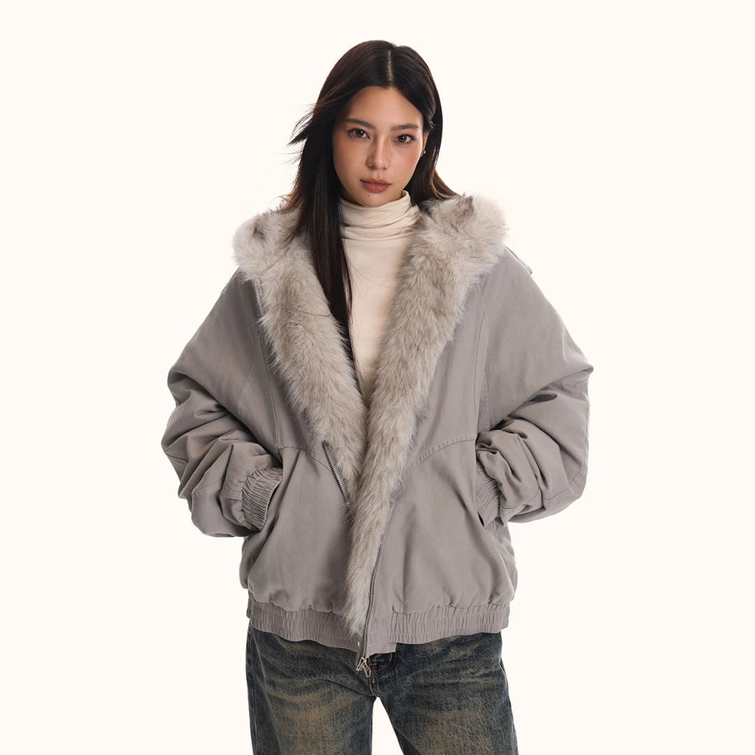 Men's winter jacket, padded, with hood and fur collar