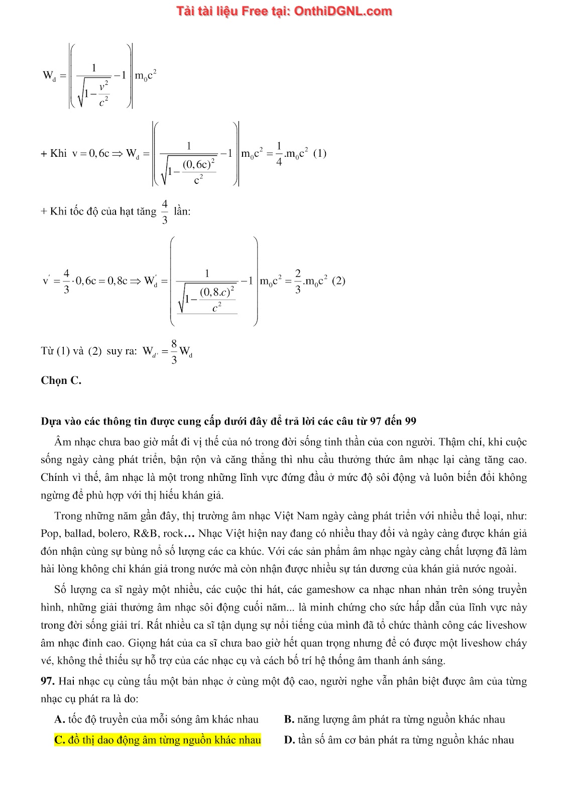 300 bài tập môn Vật Lý - Ôn thi ĐGNL ĐHQG TPHCM Phần 3
