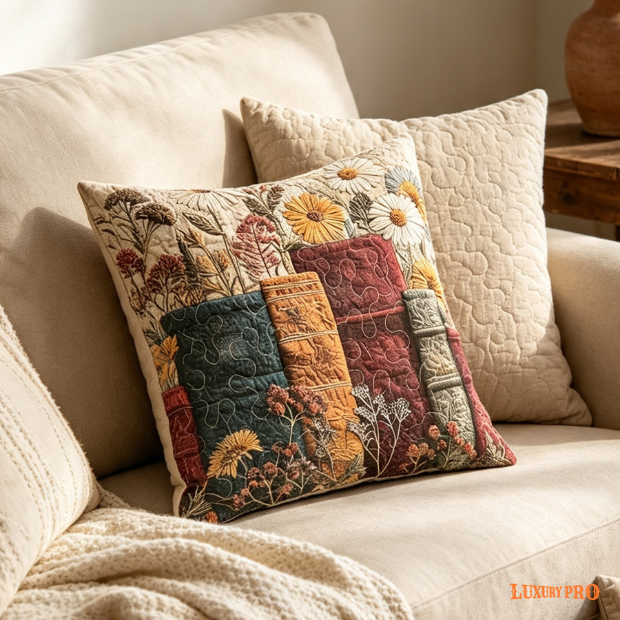 Free-stitched Quilted Pillow with Insert