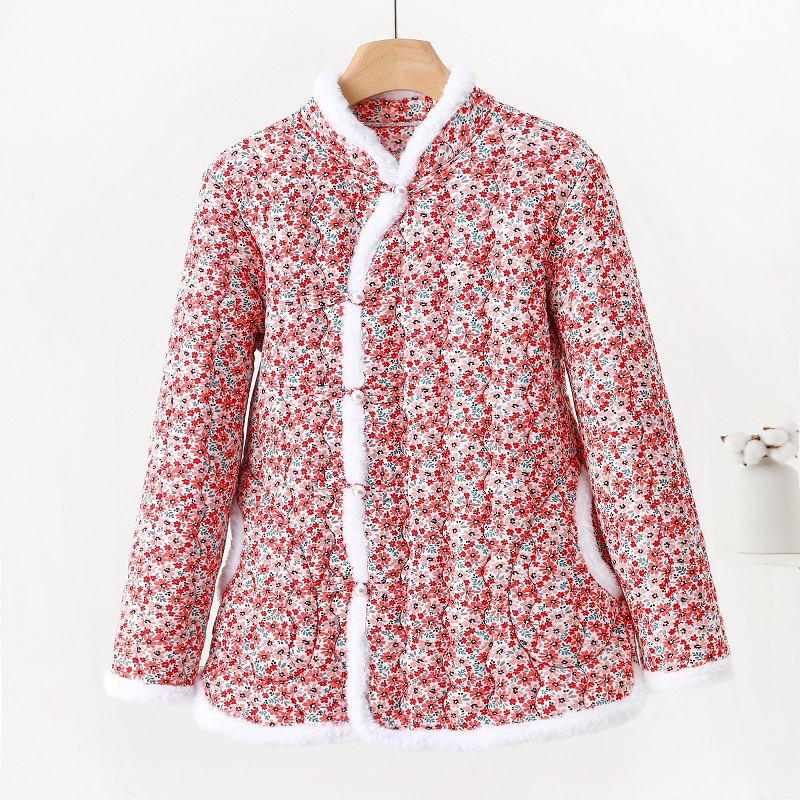 Insulated women's quilted jacket in Chinese style with toggle buttons