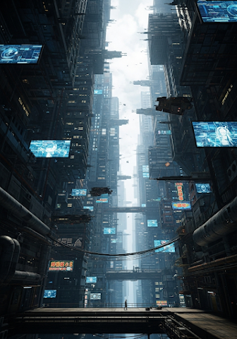 Cyberpunk Vertical City Sky