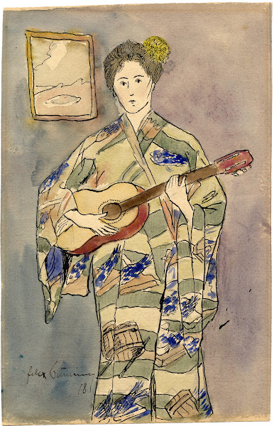 Portret van Mevr Cox in een kimono 1918