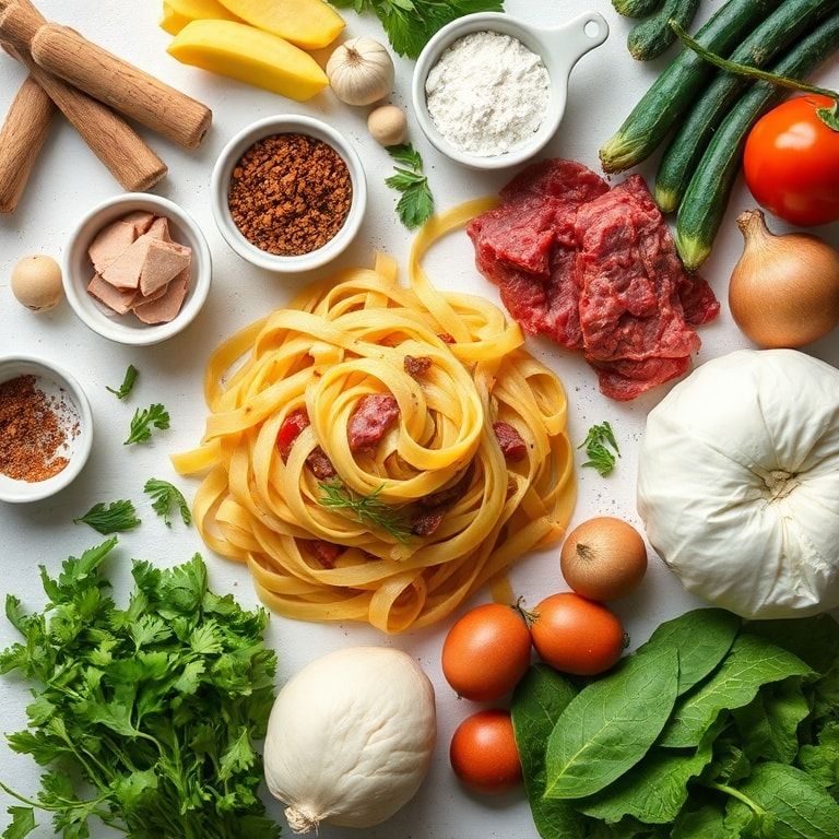 Ingredients for Creamy Beef Pasta Recipe with High Protein and Simple Ingredients: Easy Homemade Comfort