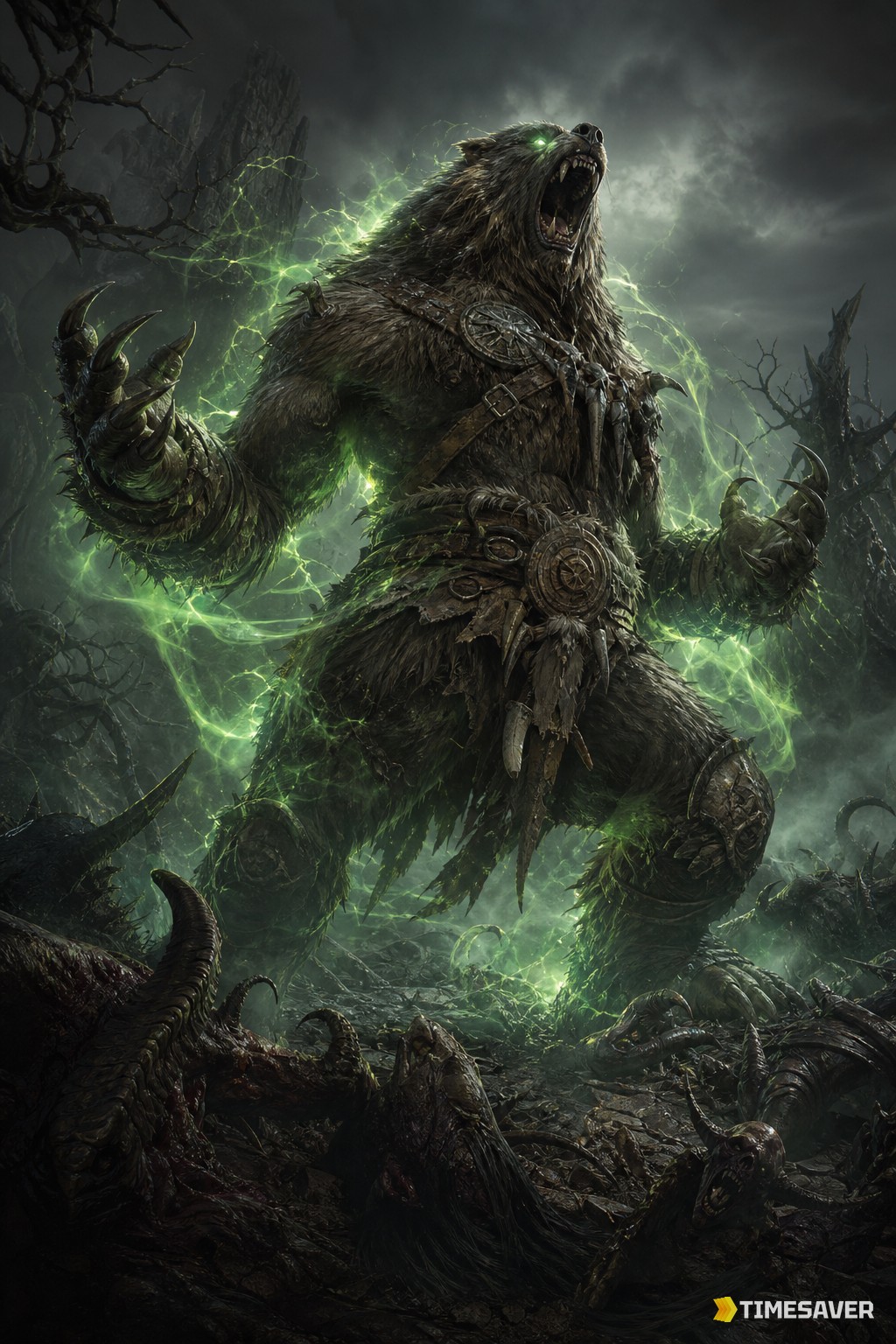 Diablo 4 werebear Druid in Grizzly Rage surrounded by storm energy in Season 14 Death Awakening