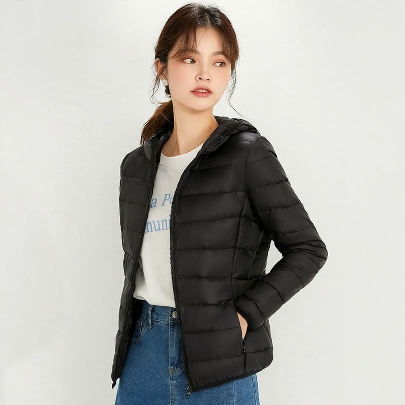 Lightweight down jacket with hood for women