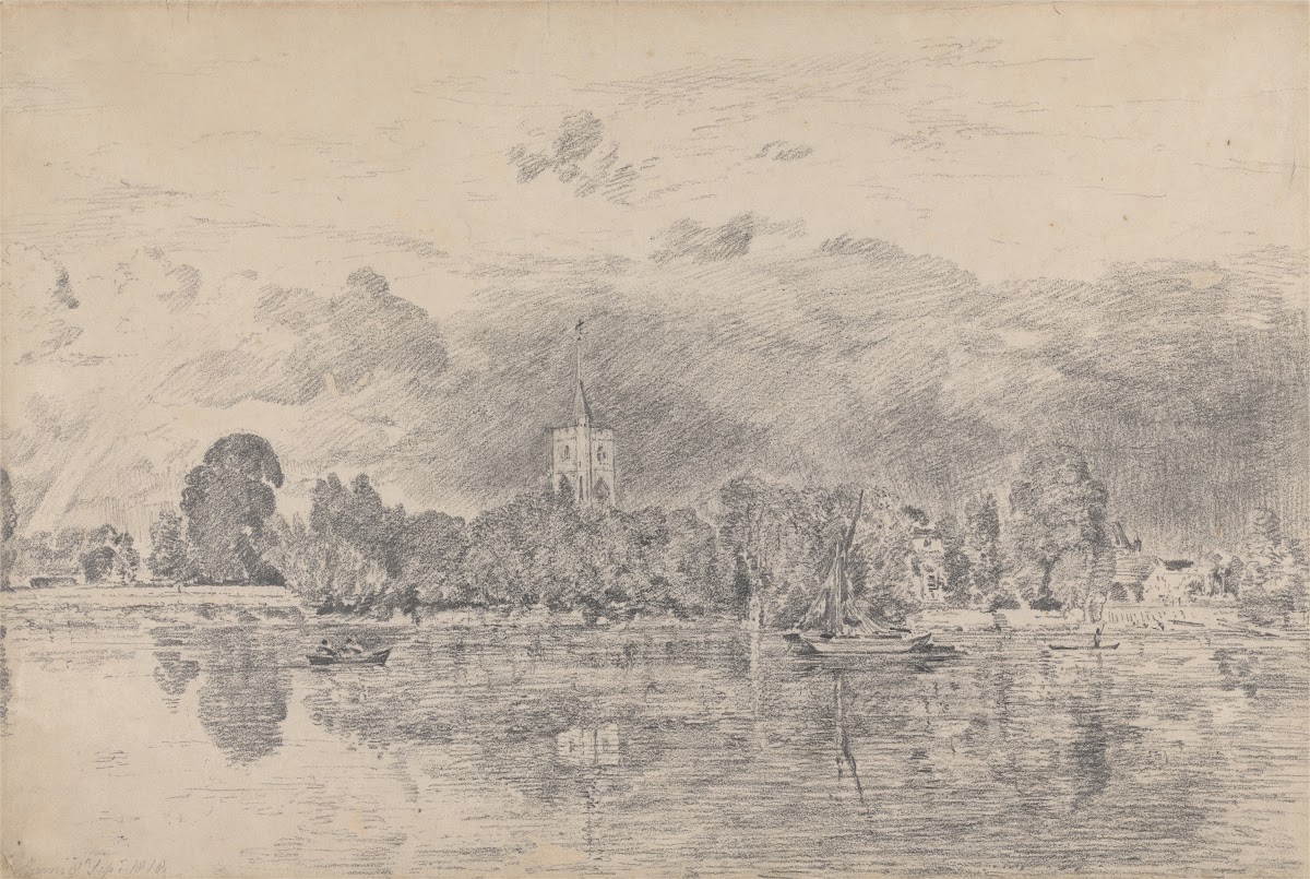 Fulham Church from across the River 1818