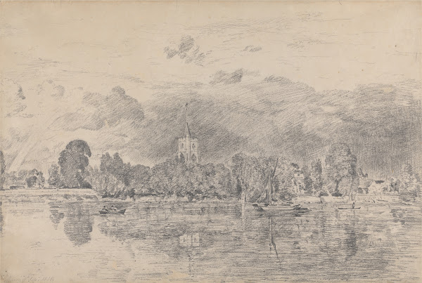 Fulham Church from across the River 1818