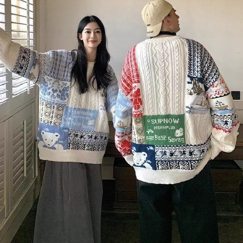 Locker Strickpullover im japanischen Stil für Paare