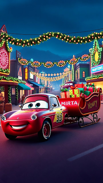 Lightning McQueen Delivering Gifts on Christmas Eve - Free mobile Wallpaper