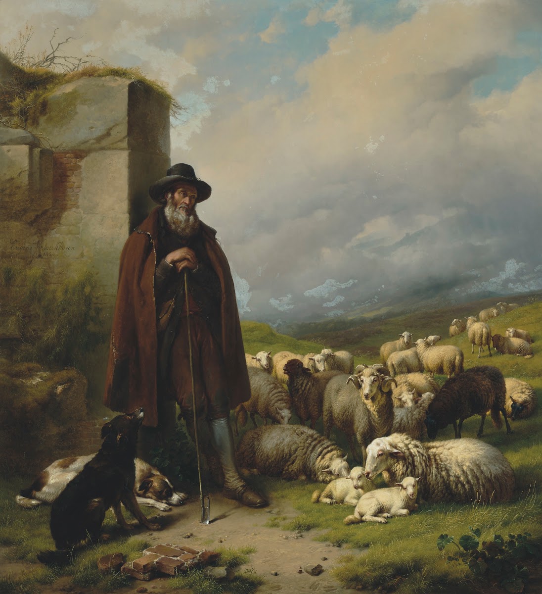 Scottish shepherd with his flock 1850