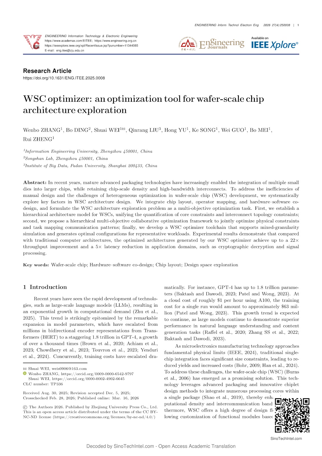WSC optimizer: an optimization tool for wafer-scale chip architecture exploration