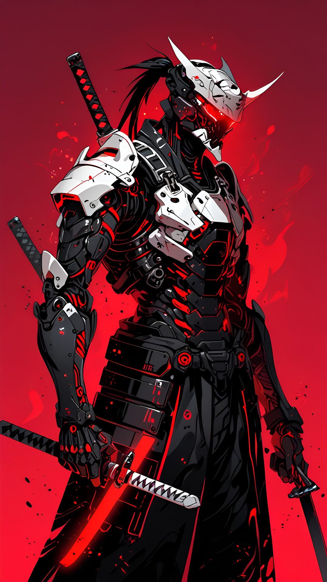 Cybernetic Samurai Warrior Red Black Armor Art - Free 4K mobile Wallpaper