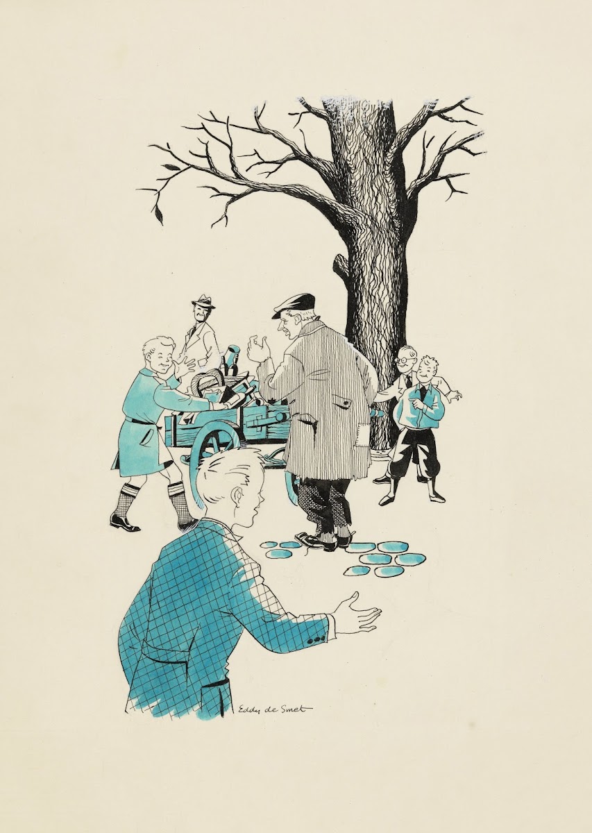 Jongens trekken aan een handkar 1947