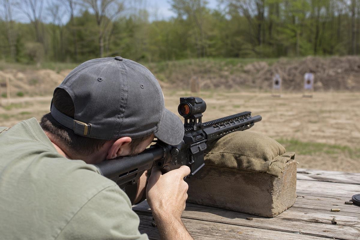 Supported red dot zeroing session at an outdoor range