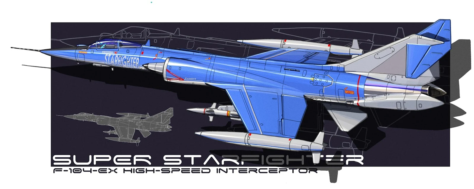 Super Starfighter F-104 Concept Art - Technical Illustration 2K Wallpaper (5000x2000)