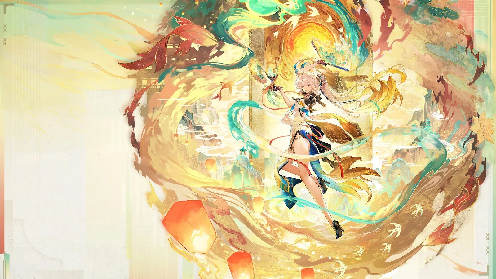 Fantasy Anime Girl With Bird - Anime Digital Art 8K Wallpaper (8000x4500)