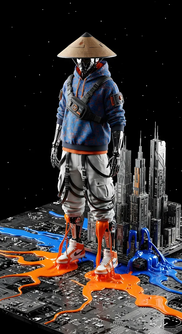 Cyberpunk Samurai Robot Streetwear City Circuit Board