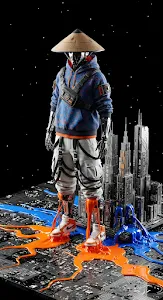 Cyberpunk Samurai Robot Streetwear City Circuit Board