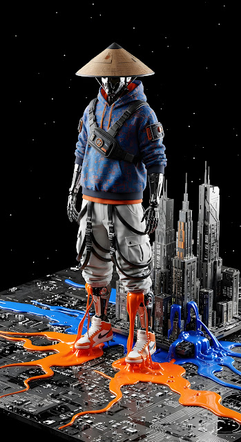 Cyberpunk Samurai Robot Streetwear City Circuit Board - Free mobile Wallpaper