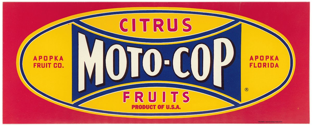 Moto Cops Citrus Fruit Label 1930 1950