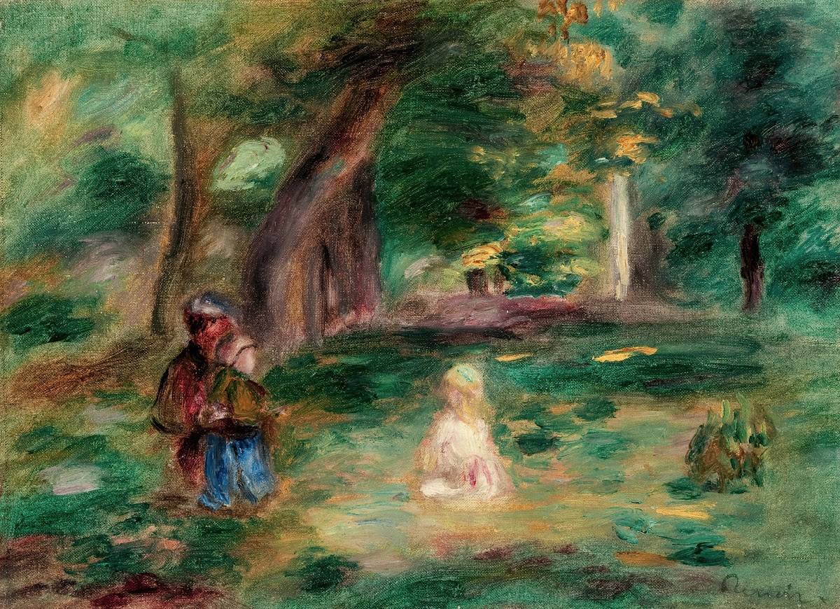 Trois personnages dans un paysage