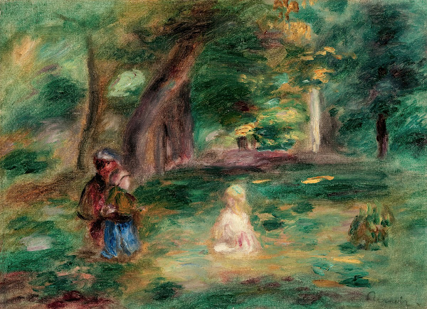 Trois personnages dans un paysage