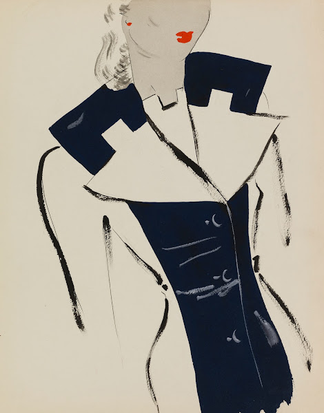 Manteau blanc avec bande marine sur le devant 1938