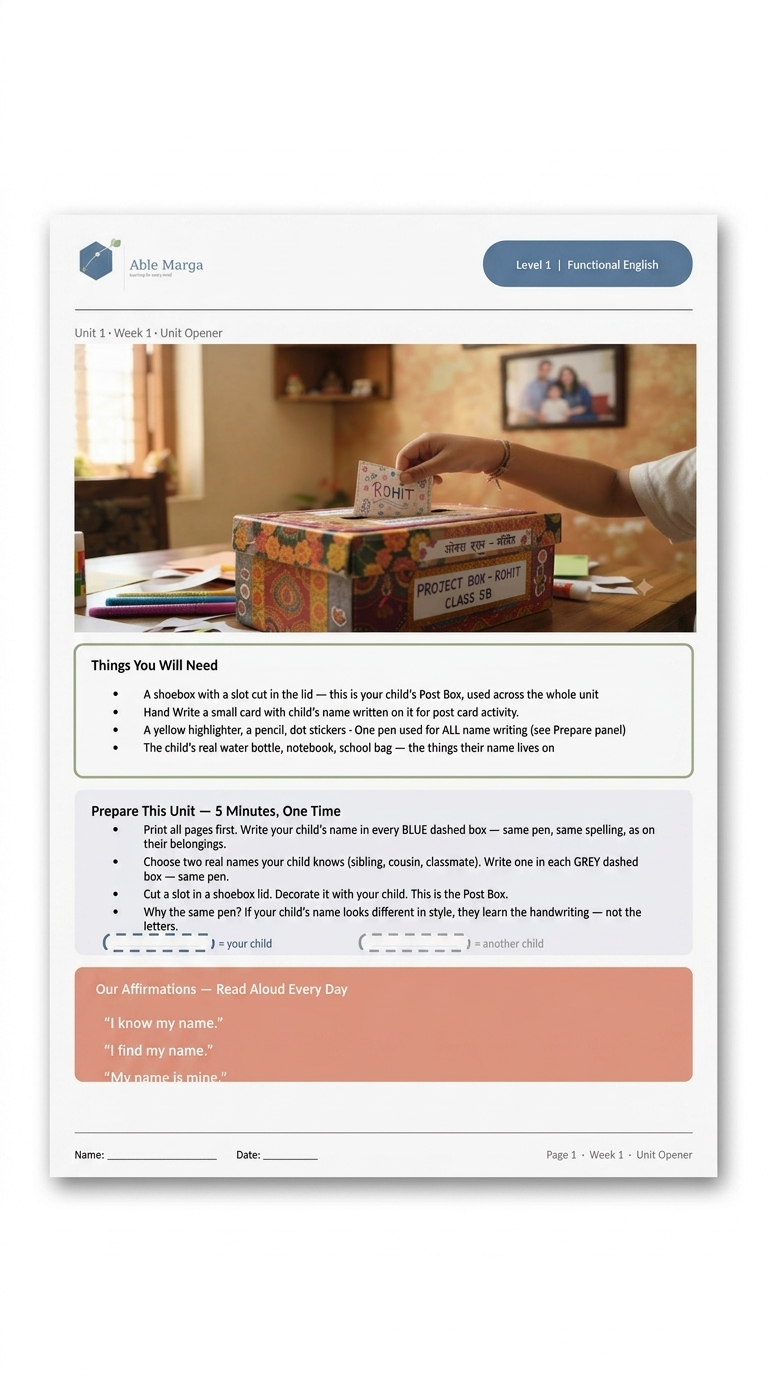 Able Marga Functional English Level 1 Unit 1 curriculum cover