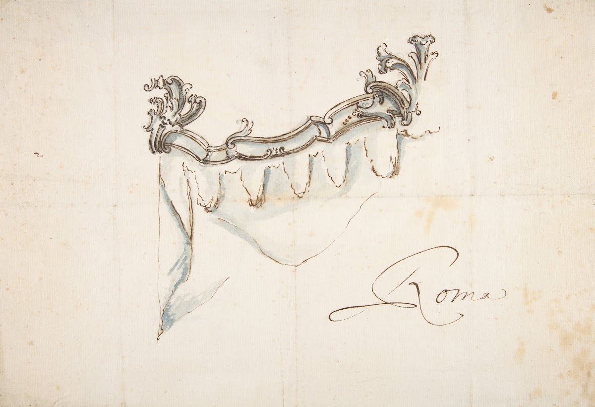 Design for a Crest with Drapery the Upper Part of a Canopy or Window Treatment 1